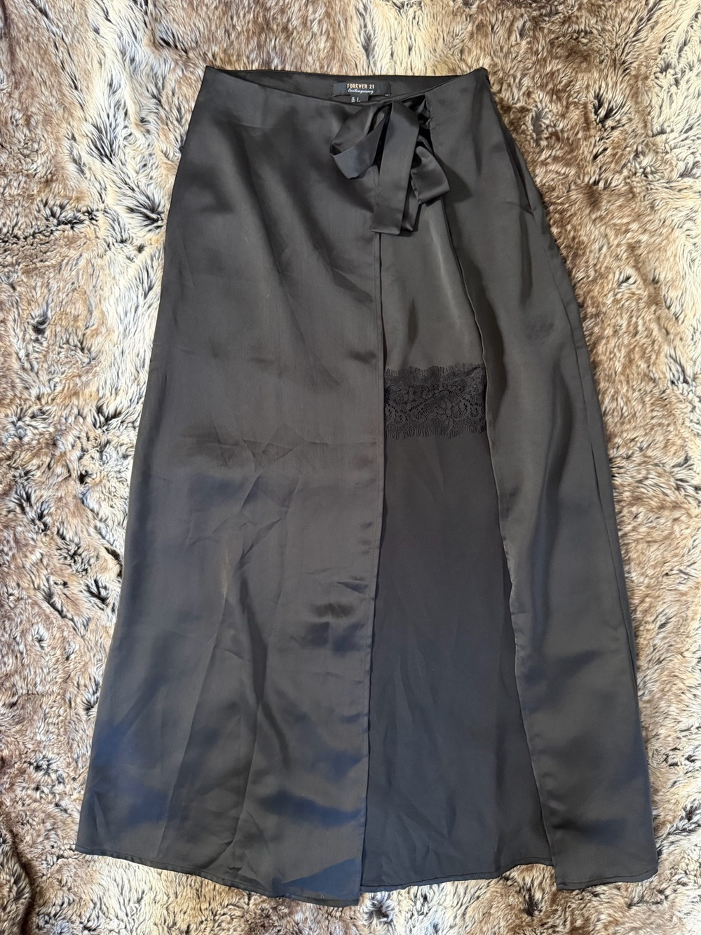 Forever 21 Black Maxi Wrap Skirt with Lace Panel